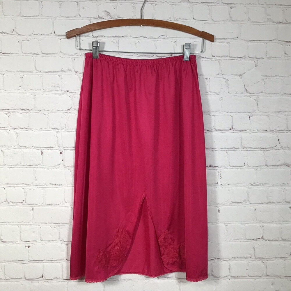 Vintage Lorraine Cherry Red Half Slip Womans size Medium Lace Trim USA Made
